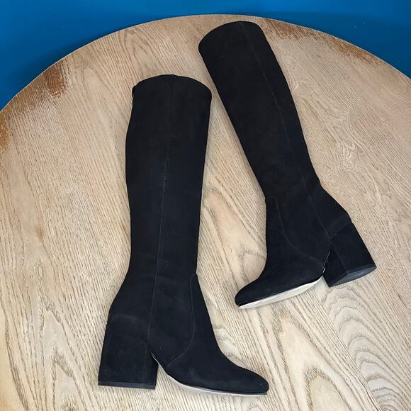 New! Sam Edelman Thora Knee High Boot Black Suede Heeled Boot Girl’s Size 4.5 - Picture 6 of 9